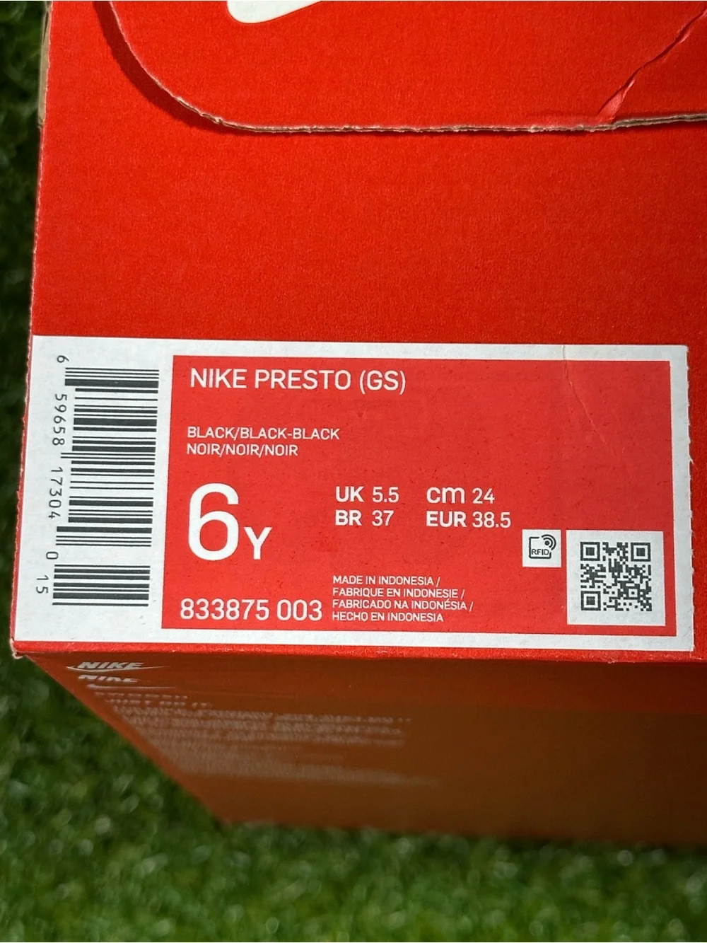 NIKE PRESTO (GS) TRIPLE BLACK/ SIZE 6Y BIG KIDS , SKU: 833875-003, NEW